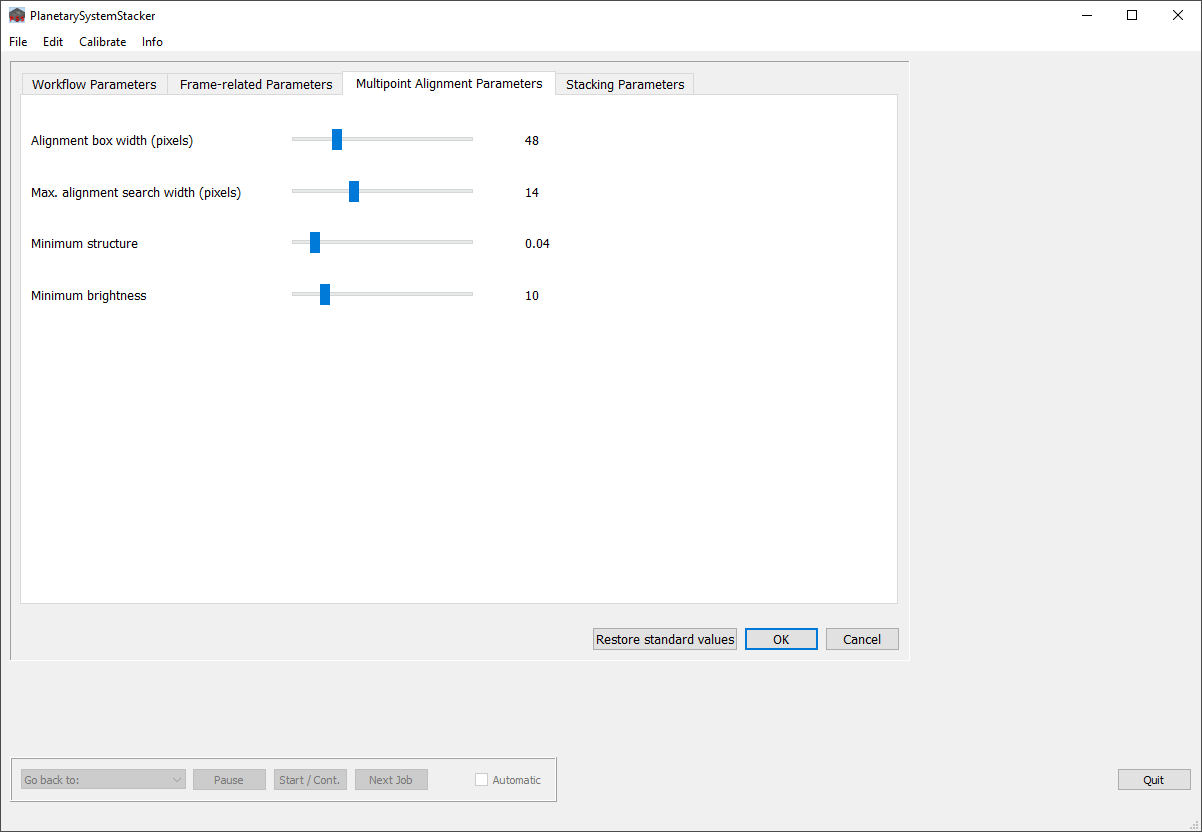 PlanetarySystemStacker: вкладка Multipoint Alignment Parameters