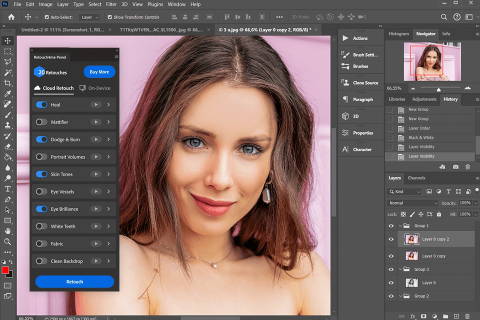 Clean Backdrop в панели Retouch4me внутри Photoshop
