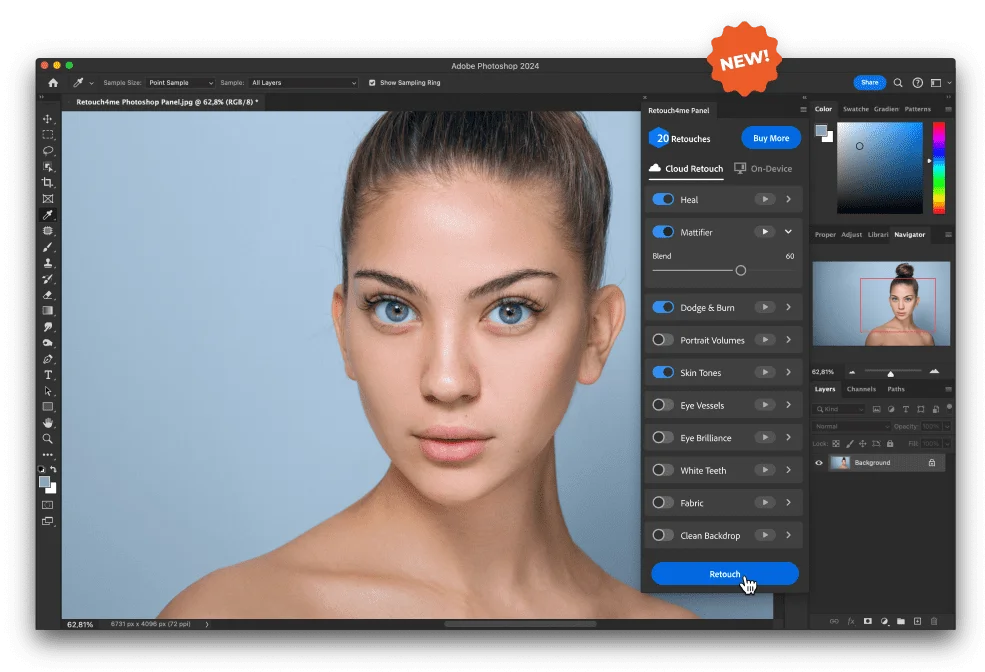 Панель Retouch4me в Photoshop с доступом к Clean Backdrop