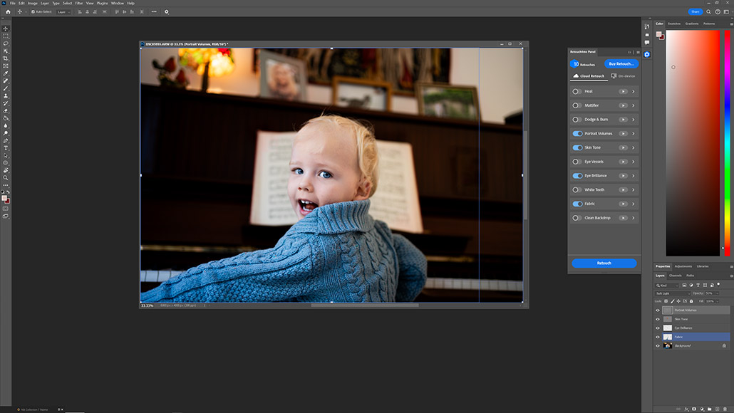 Панель инструментов Retouch4me в Photoshop в типичном рабочем процессе