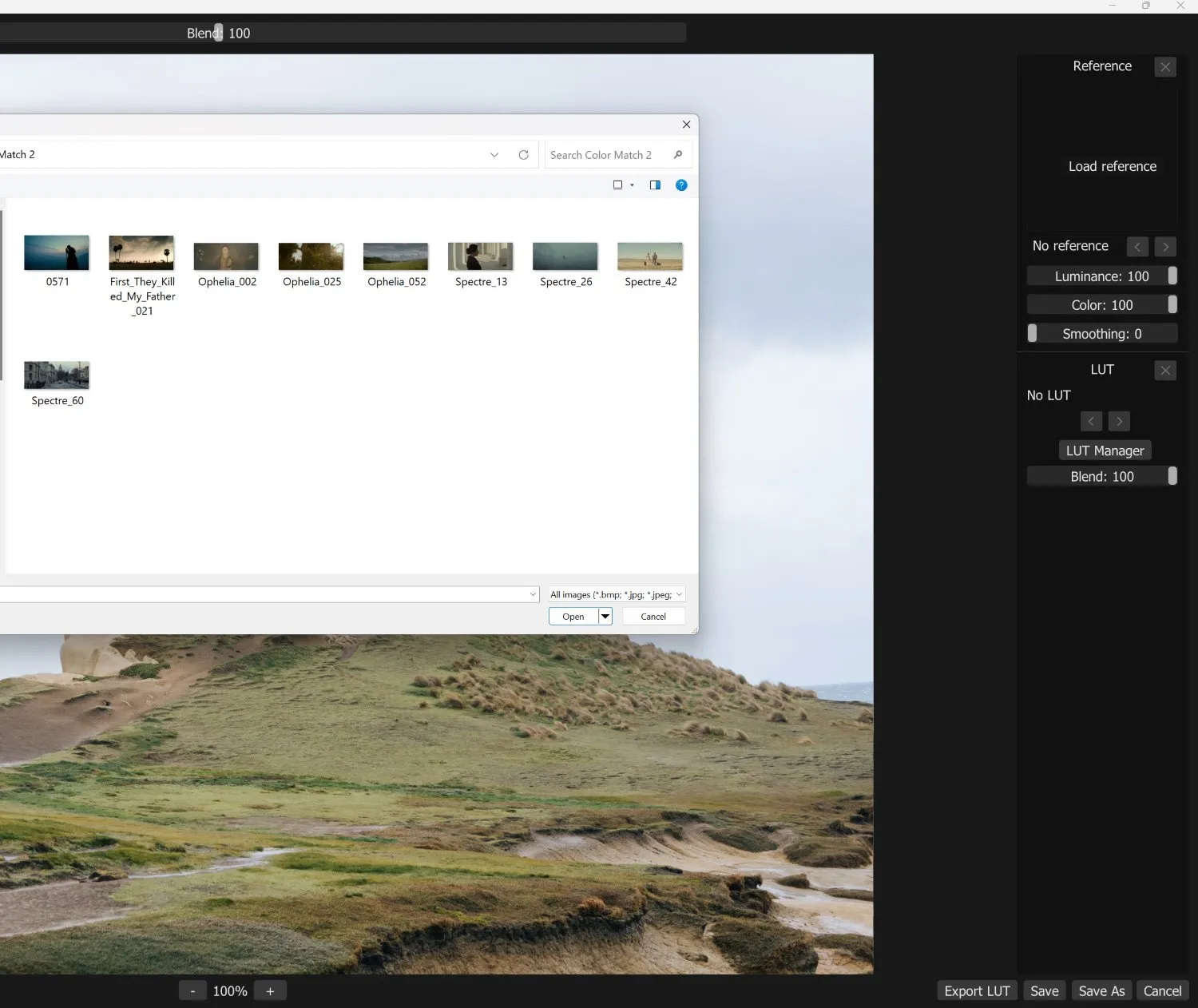 Выбор файла референса для Retouch4me Color Match