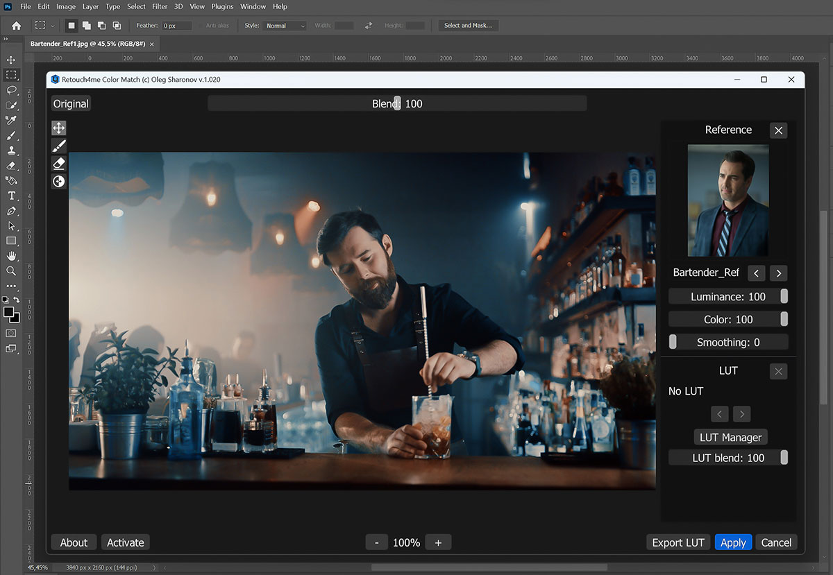Retouch4me Color Match в Photoshop: Blend, Reference, Luminance, Color, Smoothing и LUT