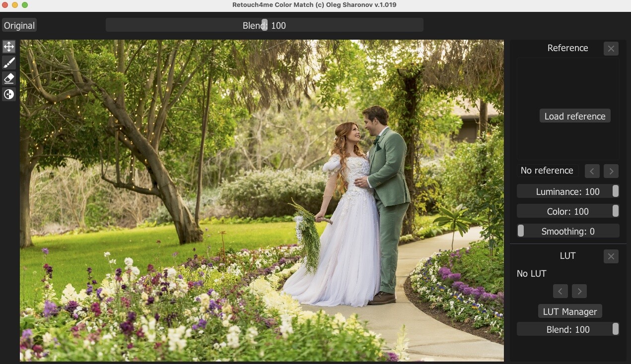 Окно Color Match на macOS с портретной фотографией и панелью Reference