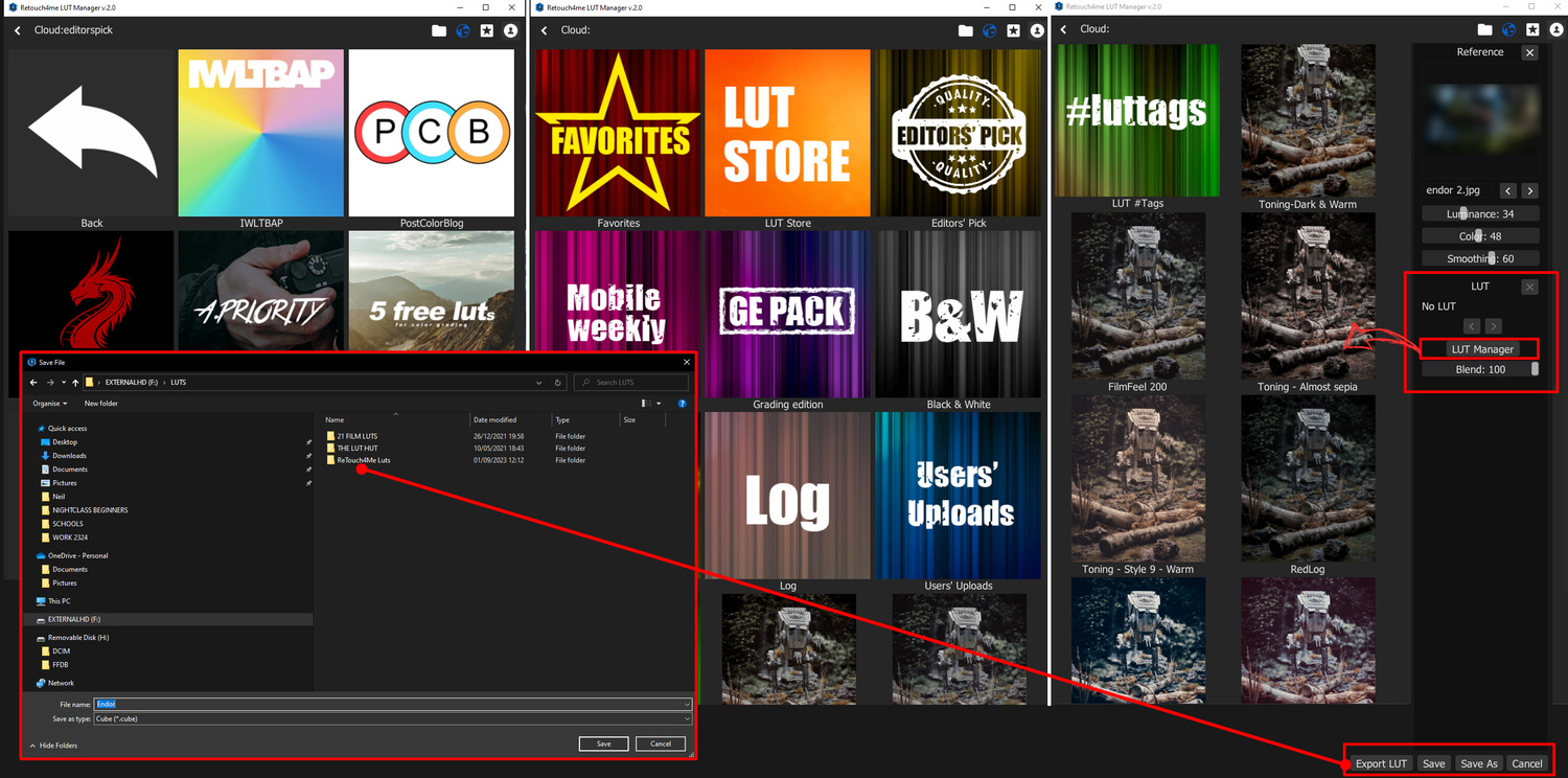 LUT Manager и экспорт LUT .cube в Retouch4me Color Match