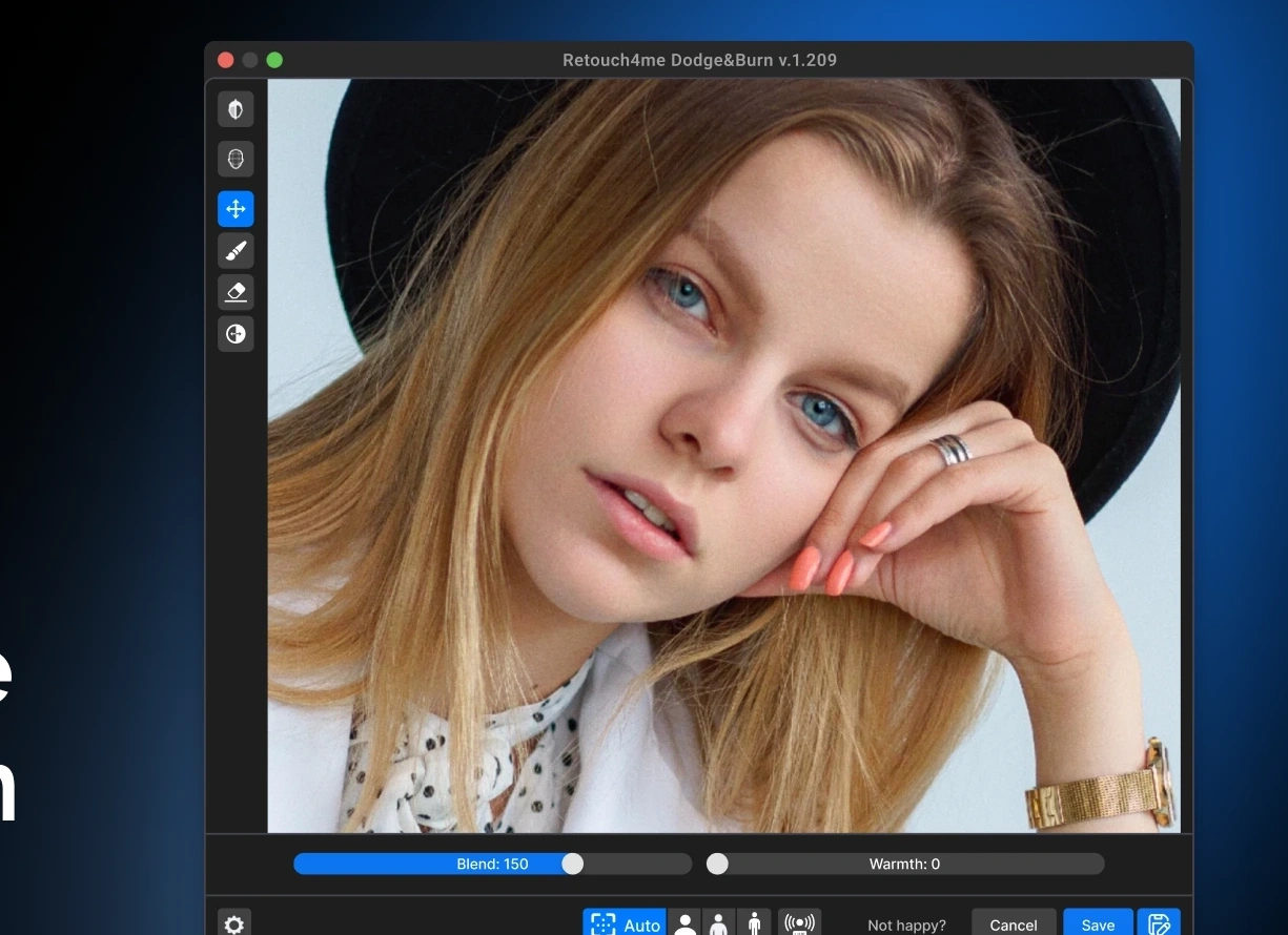 Текущее окно Retouch4me Dodge Burn после обрезки рекламной части