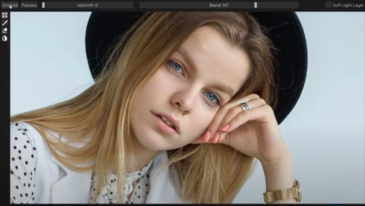 Интерфейс Retouch4me Dodge Burn с Blend, Warmth и Soft Light Layer