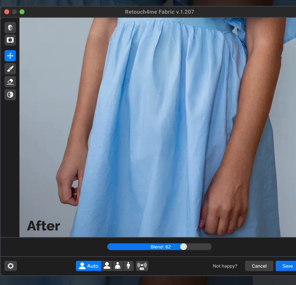 Окно Retouch4me Fabric с фотографией одежды и ползунком Blend