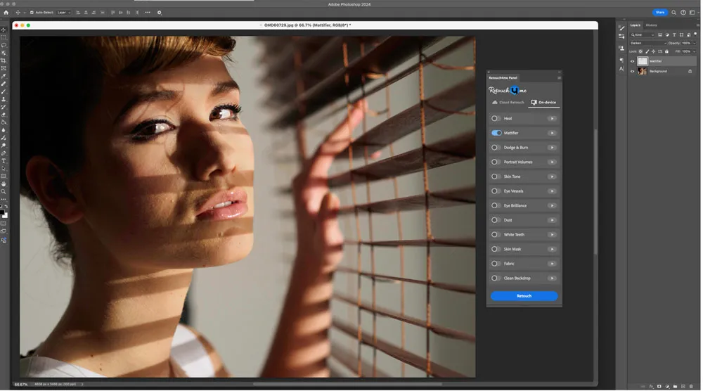 Retouch4me Panel в рабочем пространстве Adobe Photoshop
