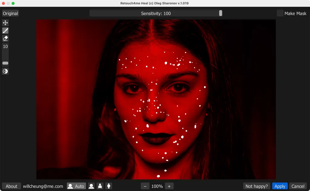 Маска обработки Retouch4me Heal с отмеченными проблемными участками кожи
