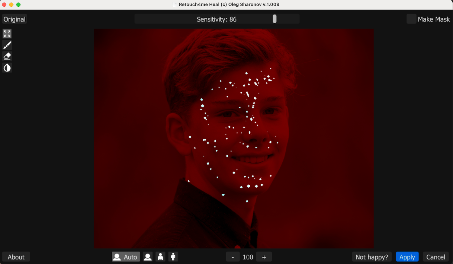 Retouch4me Heal показывает маску при настройке чувствительности
