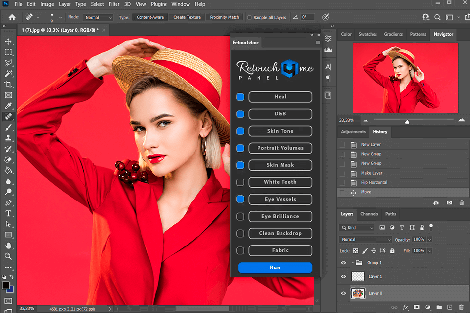 Retouch4me Photoshop Panel со строкой Heal в рабочем пространстве Photoshop