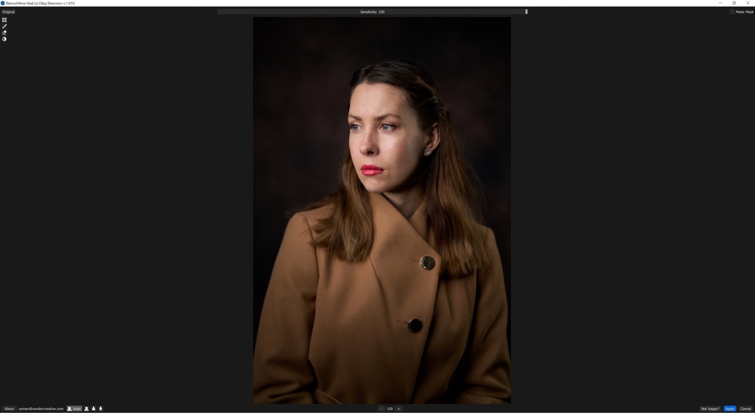 Полное окно Retouch4me Heal при работе с портретом