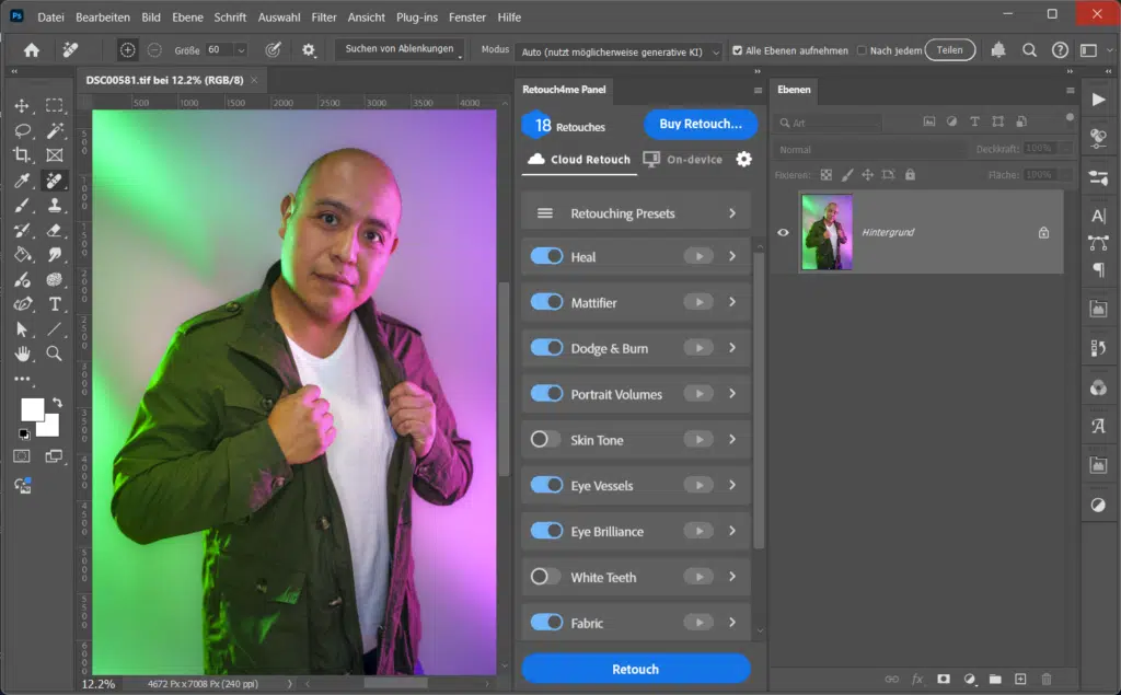 Retouch4me Photoshop Panel с включённым Heal в Photoshop