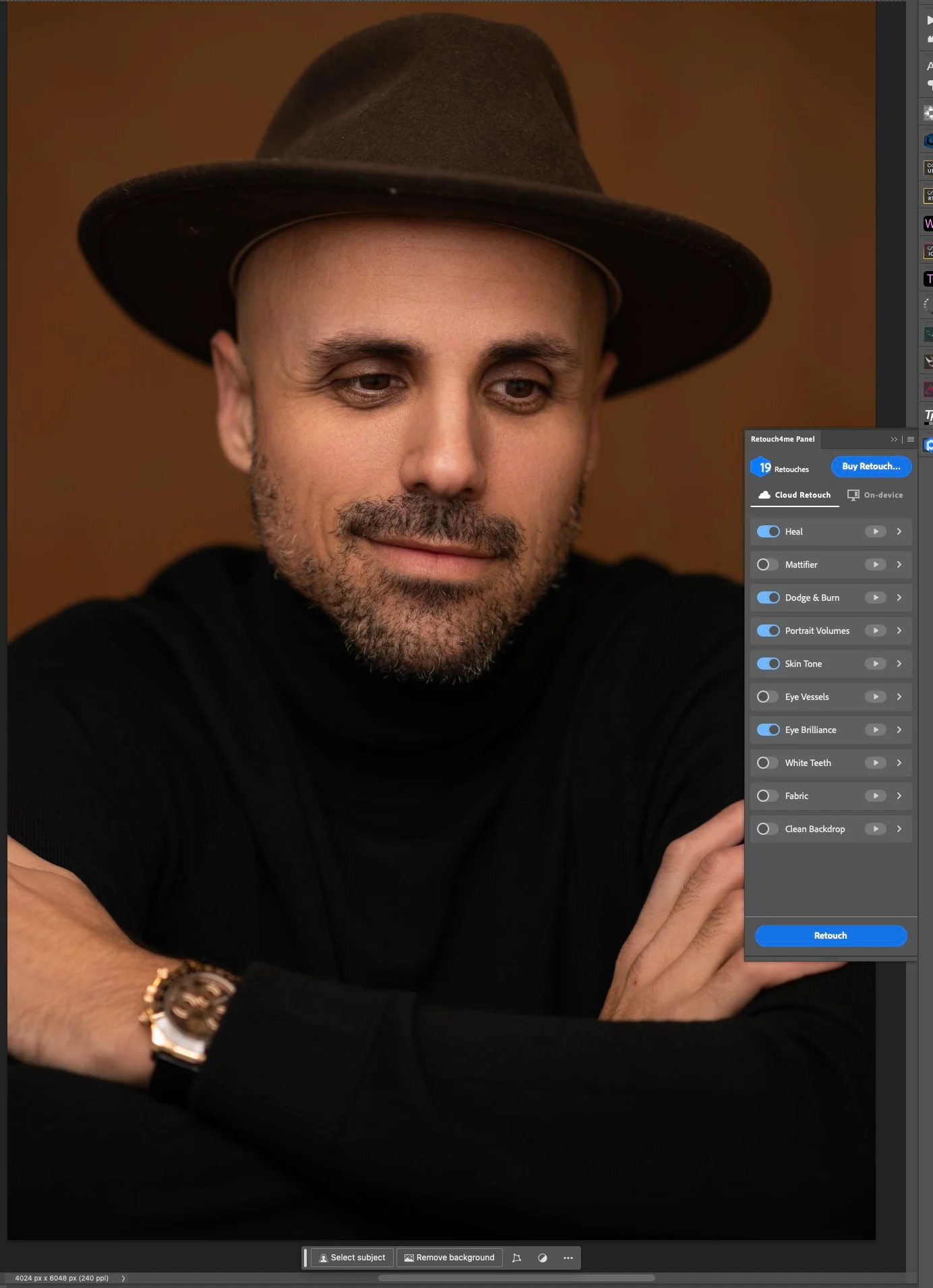 Photoshop с панелью Retouch4me в портретном процессе