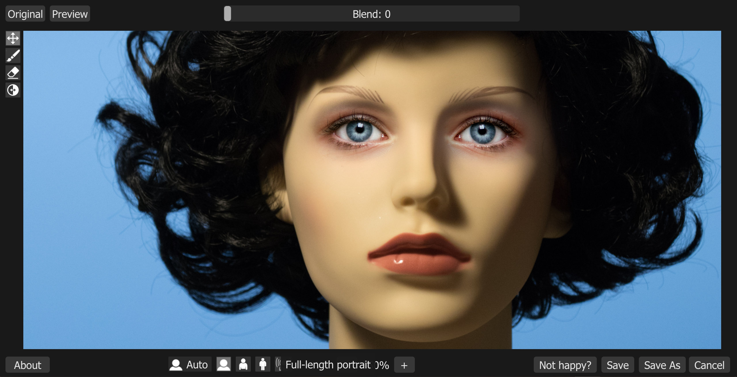Выбор масштаба портрета и исходный вид в Retouch4me Portrait Volumes