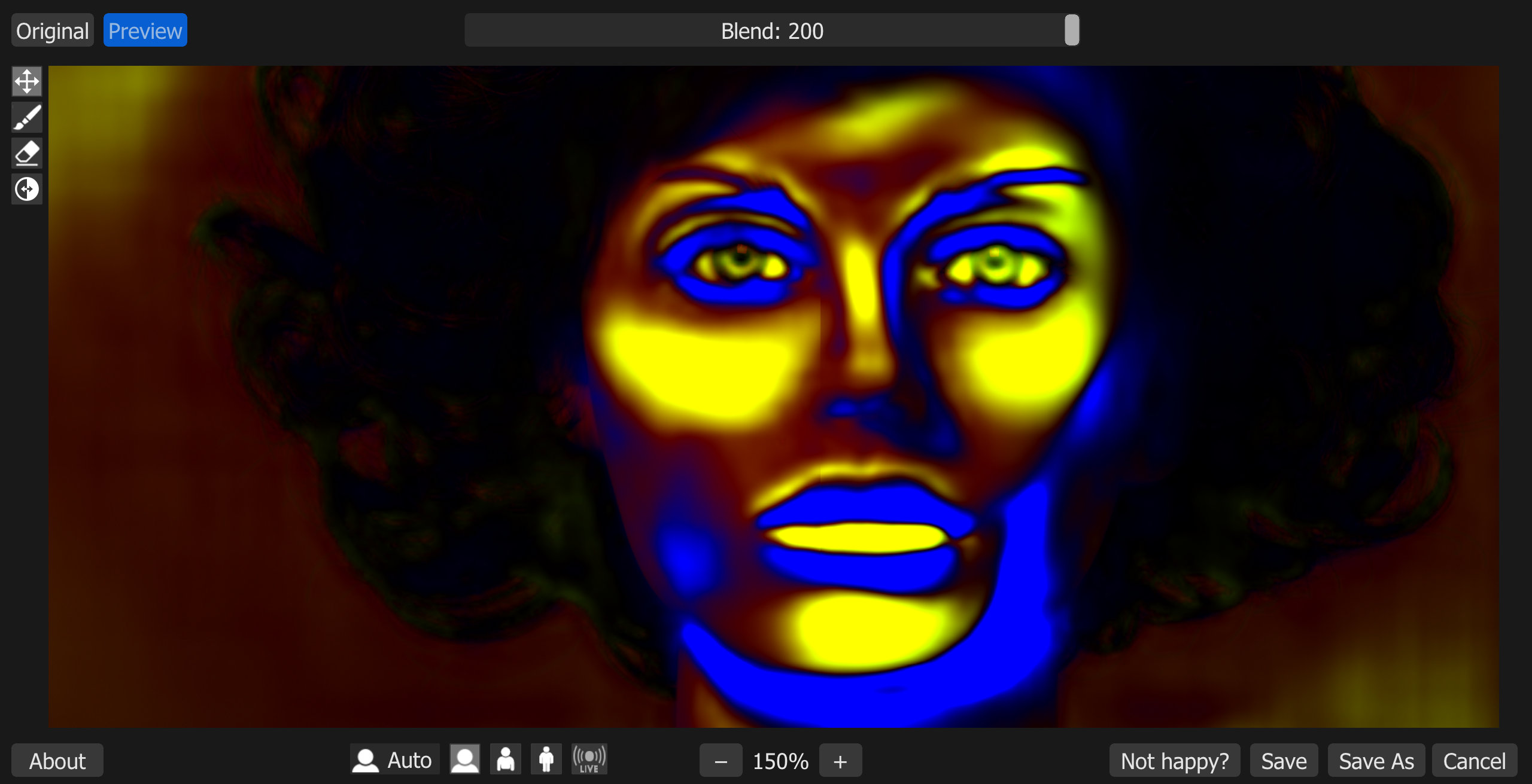 Усиленная карта воздействия Portrait Volumes при высоком Blend