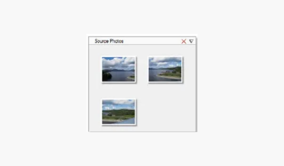 Панель Source Photos в Serif PanoramaPlus с миниатюрами исходных фотографий