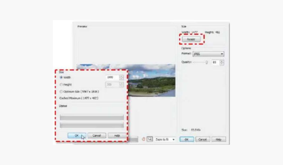 Настройки изменения размера в диалоге экспорта Serif PanoramaPlus