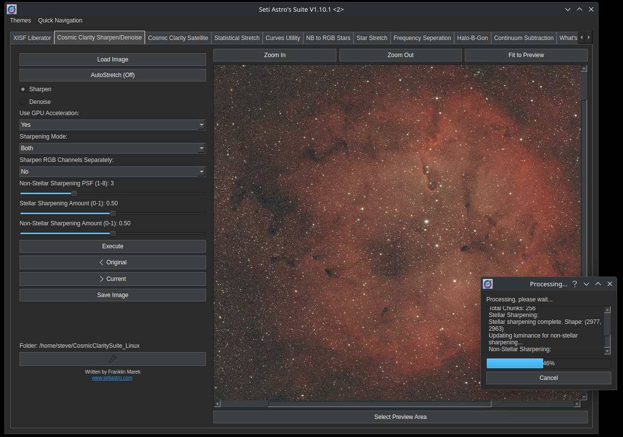 Seti Astro Suite: рабочий предпросмотр обработки астрофотографии
