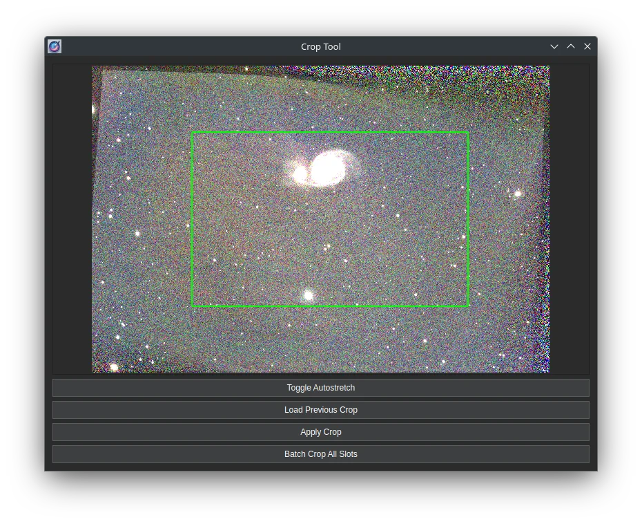 Crop Tool в Seti Astro Suite с областью обрезки