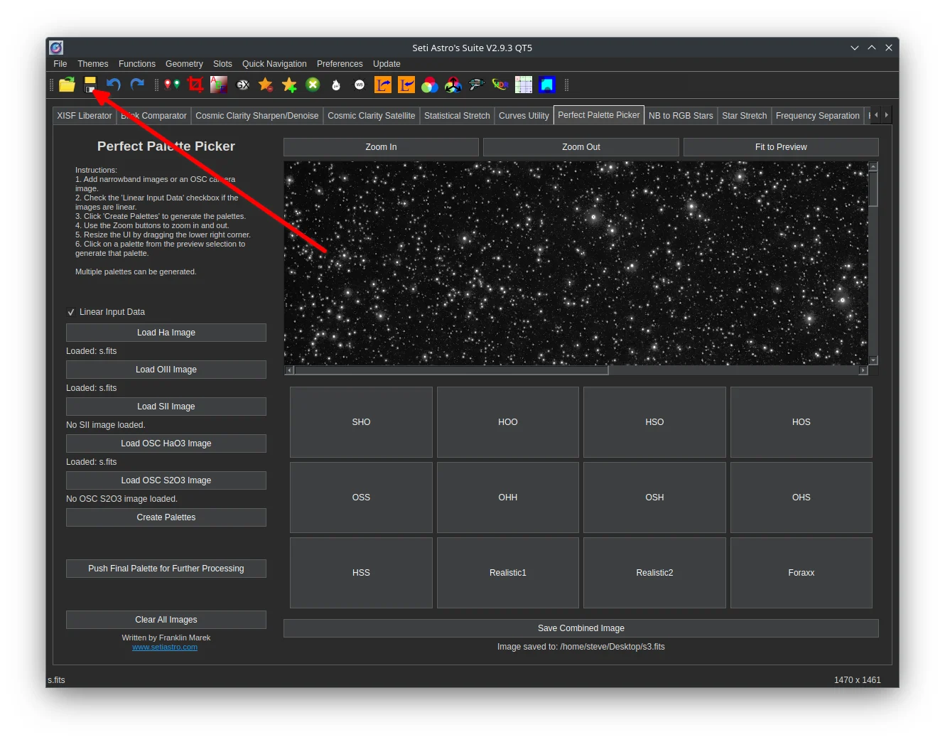 Perfect Palette Picker с узкополосными каналами в Seti Astro Suite