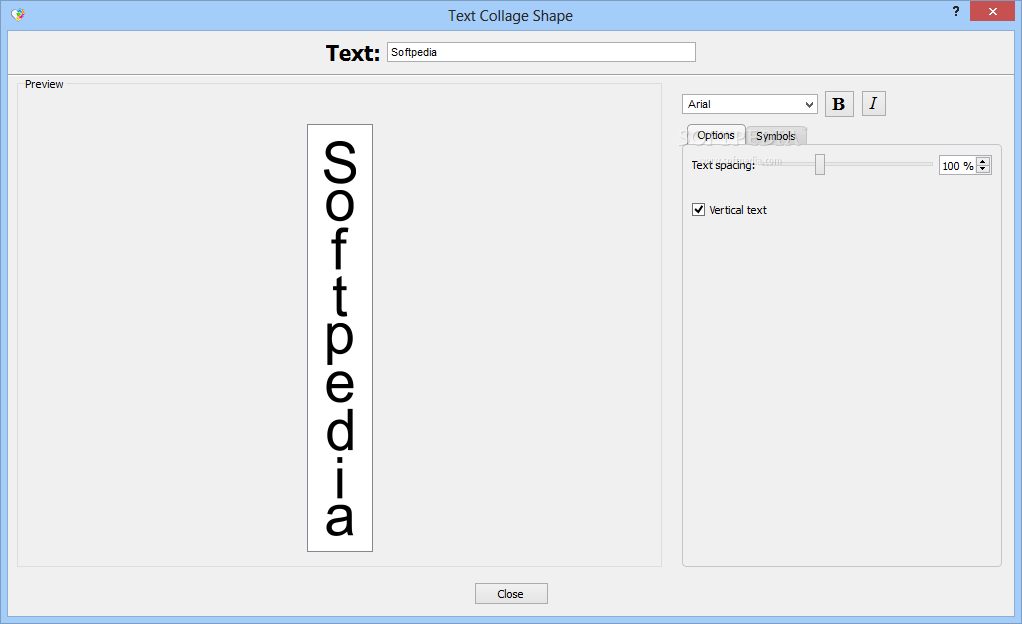 Окно Text Collage Shape с настройками текста