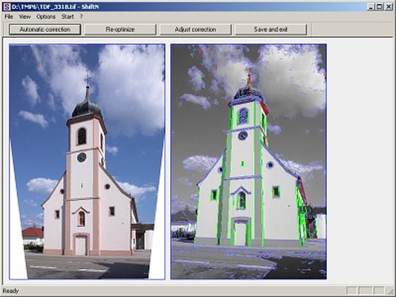 Официальный скриншот ShiftN с фотографией здания и найденными линиями