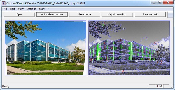 Рабочая область ShiftN с фотографией и картой распознанных линий