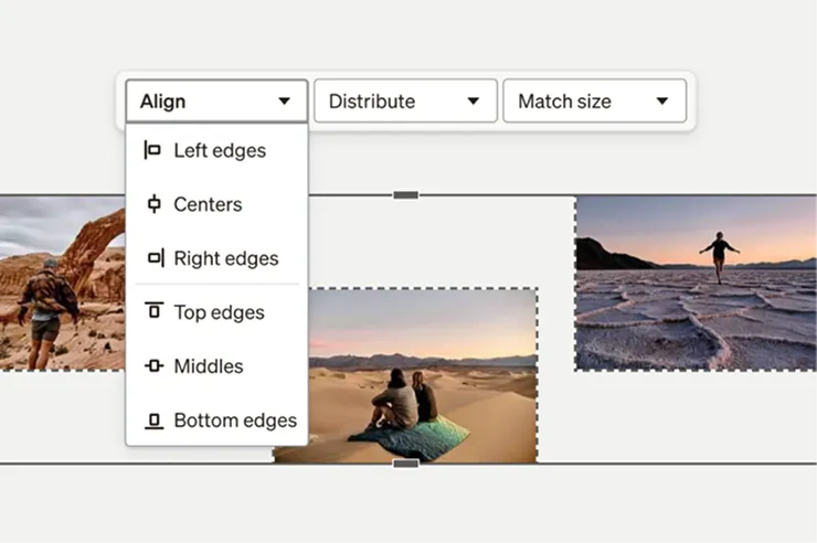 Align, Distribute и Match size в Shutterfly Photo Book