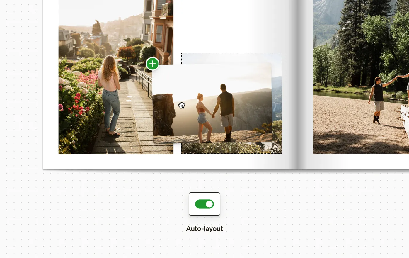 Переключатель Auto-layout в редакторе фотокниги Shutterfly