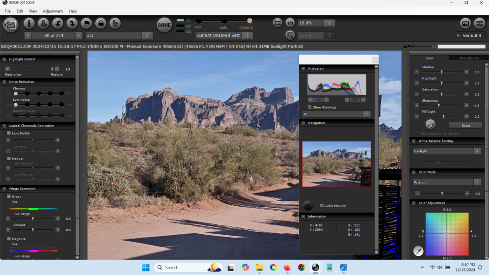 Увеличенный просмотр фотографии в Sigma Photo Pro