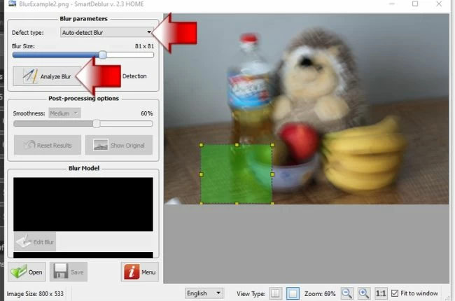 SmartDeblur 2.3 HOME с выбором типа дефекта и области анализа