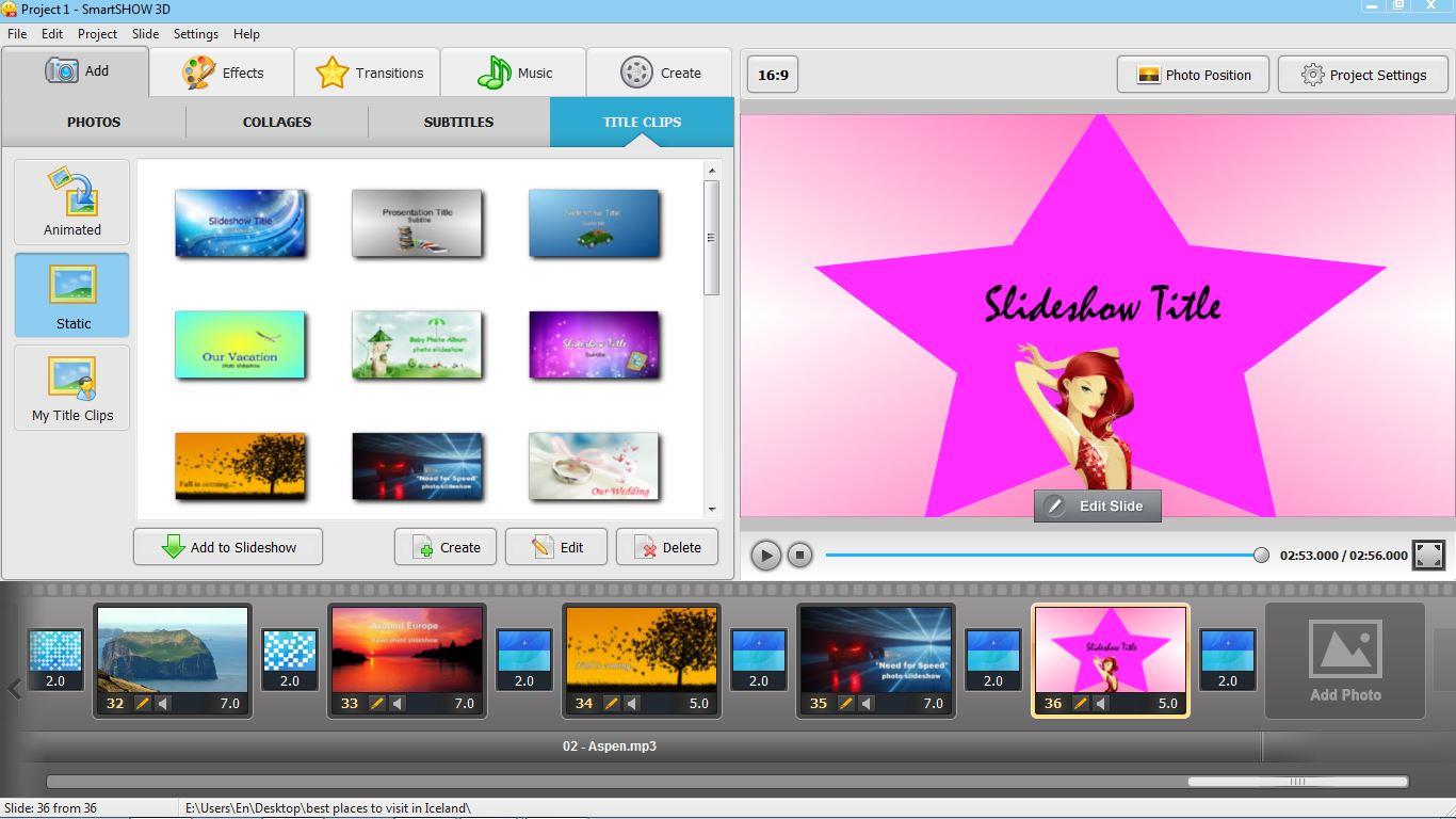 Коллекция титров SmartSHOW 3D