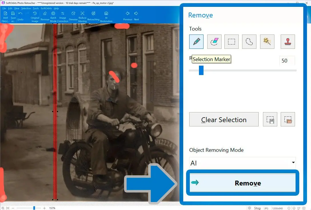 Photo Retoucher: выделение области для удаления объекта