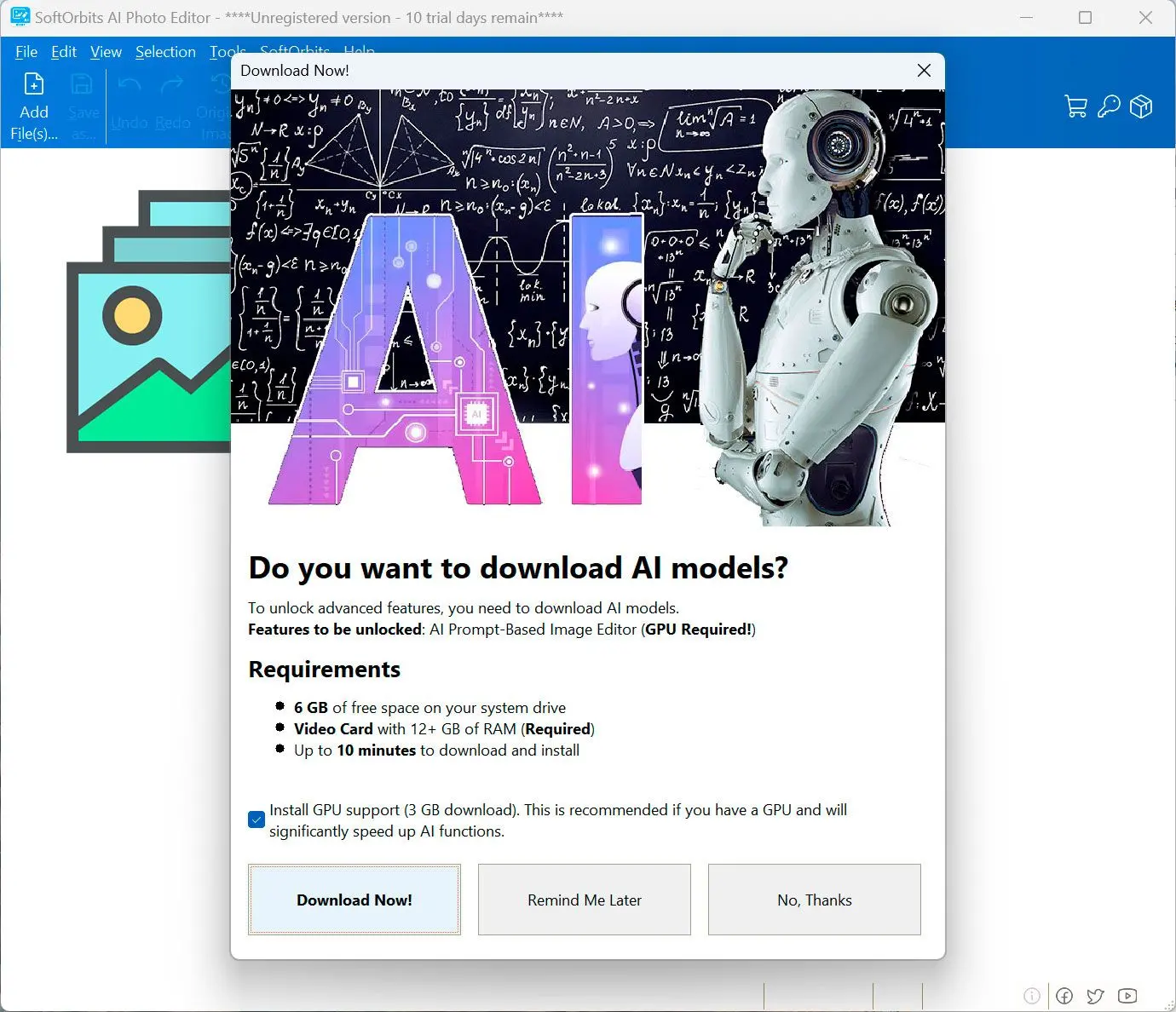 Окно загрузки модели для AI Editor