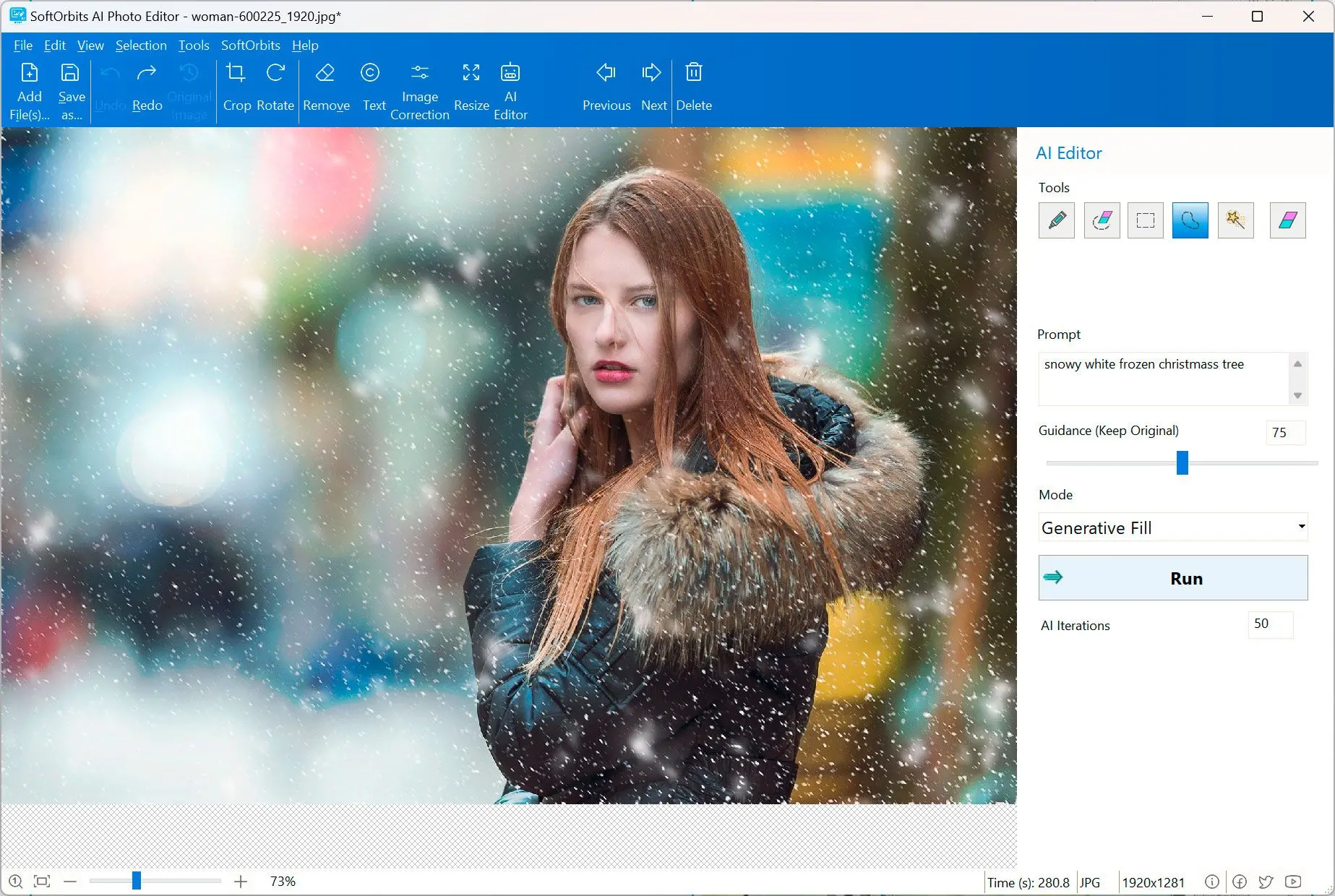 Импорт фотографии и открытая панель AI Editor
