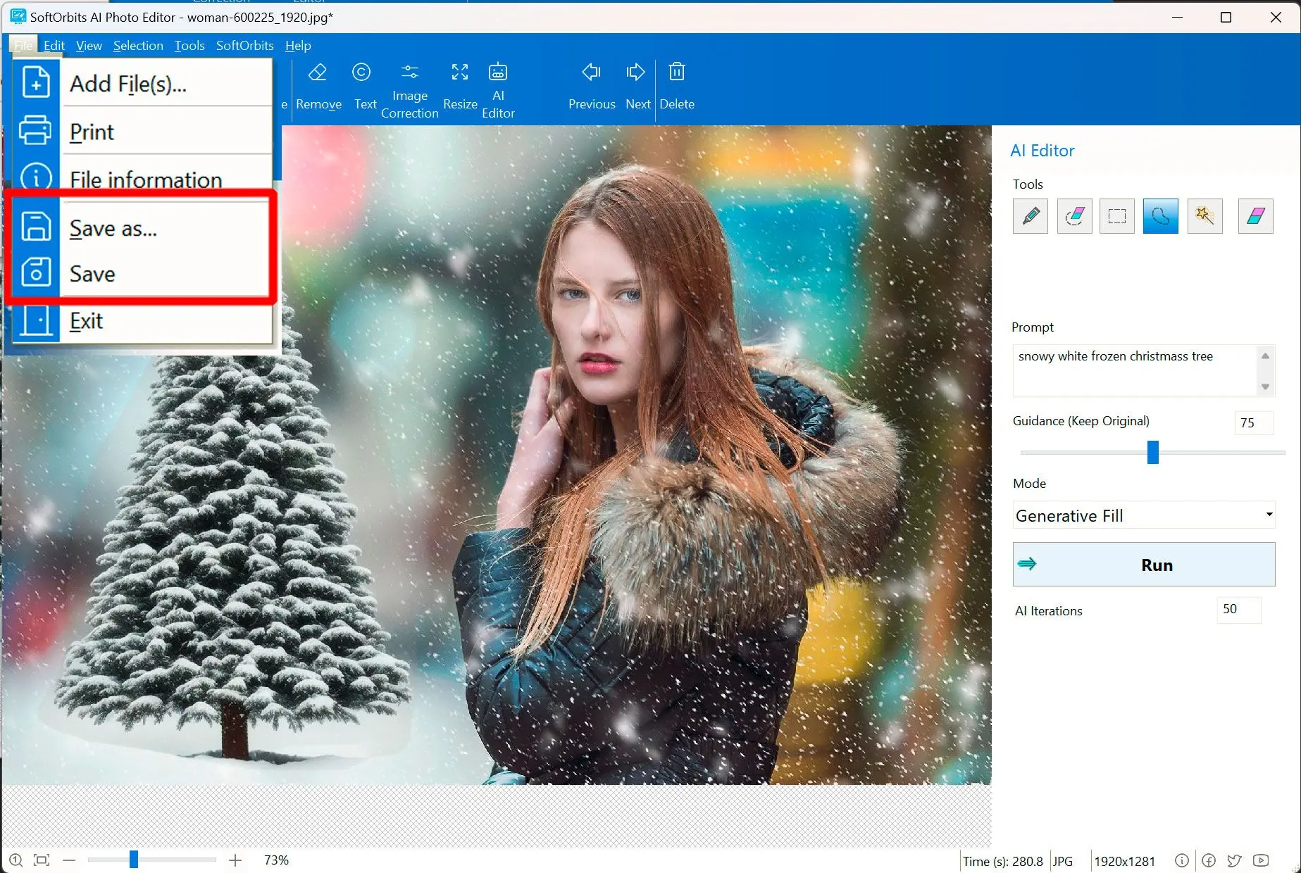 Команда Save As после обработки фотографии