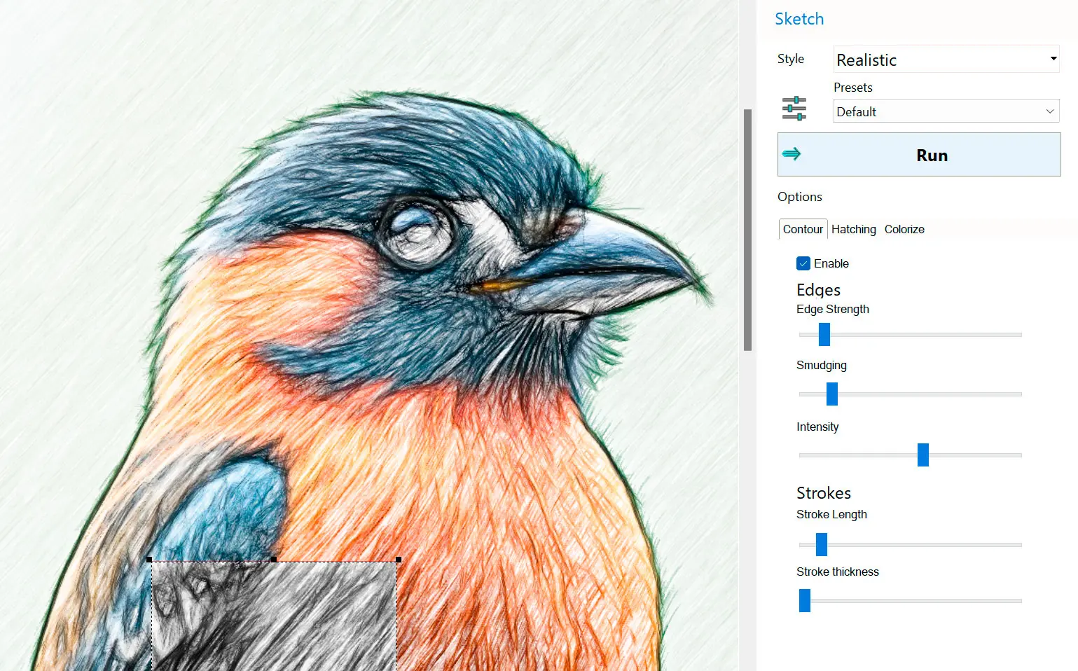 Панель настроек Contour в SoftOrbits Sketch Drawer