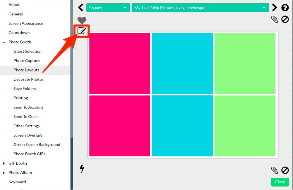 Раздел Photo Layouts в Sparkbooth