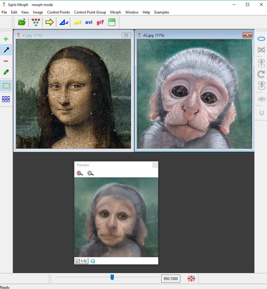 Морфинг двух изображений и промежуточный кадр в Sqirlz Morph