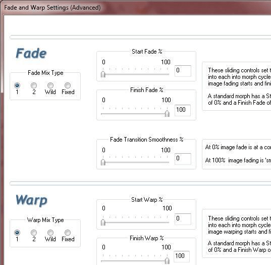 Расширенные настройки Fade и Warp в Sqirlz Morph