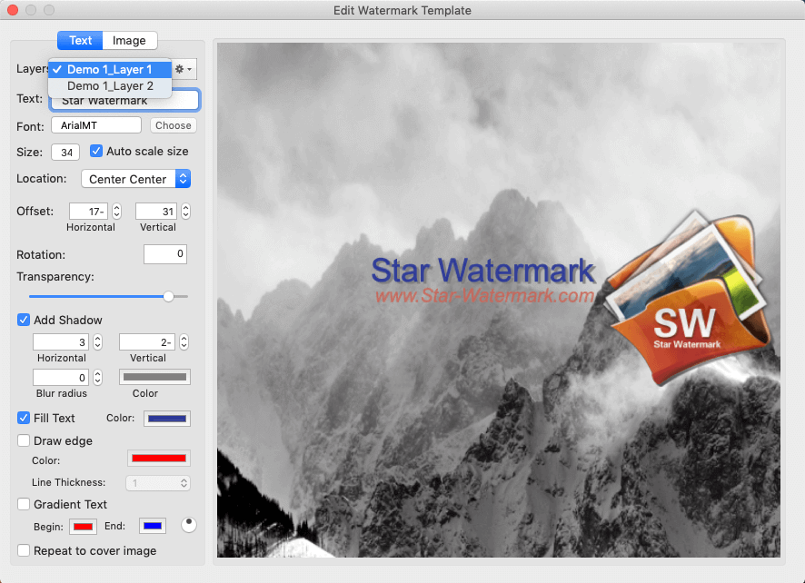 Слои шаблона Star Watermark на macOS