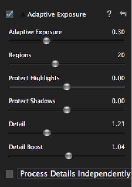 Панель Adaptive Exposure с Regions, защитой светов и теней, Detail и Detail Boost