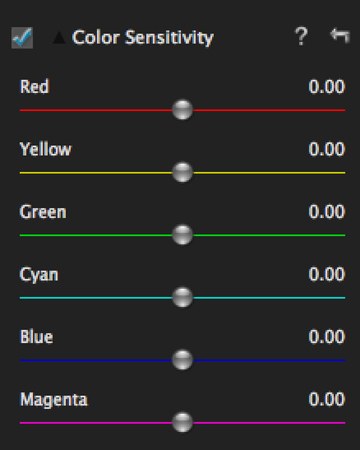 Панель Color Sensitivity с шестью цветовыми диапазонами