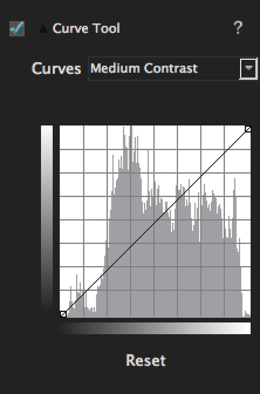 Curve Tool с гистограммой и тоновой кривой