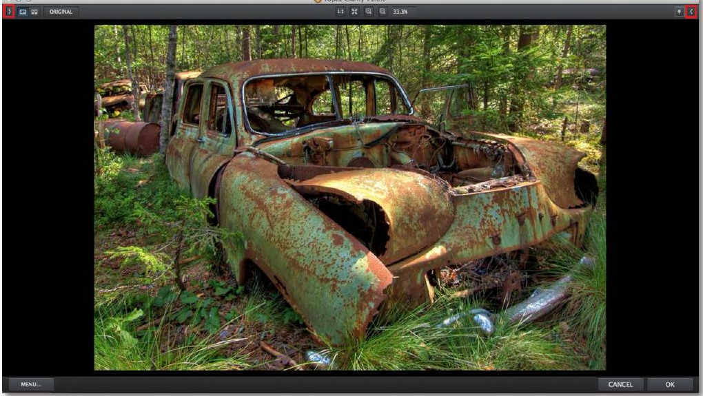 Topaz Clarity без боковых панелей для увеличенного предпросмотра
