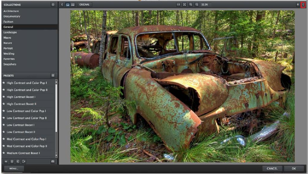 Панель коллекций и пресетов Topaz Clarity