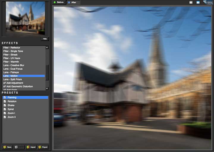 Motion Blur с пресетом Panning