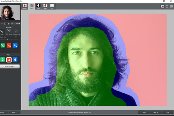 Разметка Keep, Cut и Compute перед расчётом маски в Topaz ReMask 5