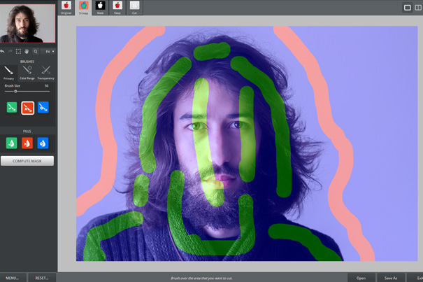 Красная Cut-разметка фона перед Compute Mask в Topaz ReMask 5